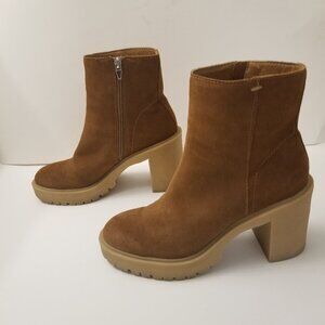 Dolce Vita Tan Suede Rubber Block Heel Ankle Boot size 8.5
